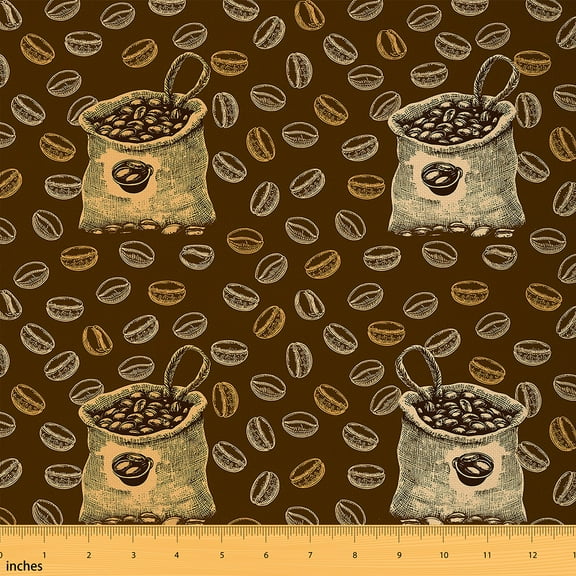 jejeloiu Coffee Beans Fabric by the Yard 2 Yards,Retro Theme Room Decor Fabric by the Yard,Brown Coffee Fabric for Sewing For Men Women,Super Cozy Room Decor