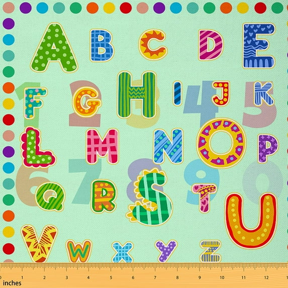 jejeloiu Colored Letters Fabric by the Yard 2 Yards,Colored Dots Room Decor Fabric by the Yard,Green Blue Fabric for Sewing For Girls,Breathable Home Decor