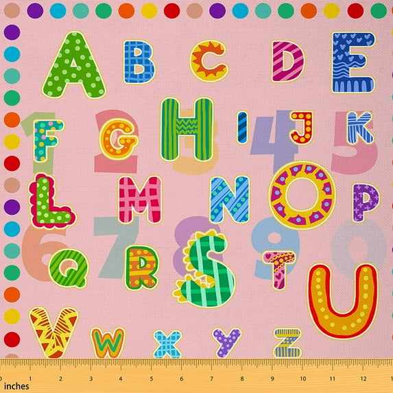 jejeloiu Colored Letters Fabric by the Yard 2 Yards,Colored Dots Room Decor Fabric by the Yard,Pink Green Blue Fabric for Sewing For Girls,Breathable Home Decor