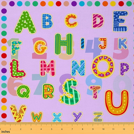 jejeloiu Colorful Alphabet Fabric by the Yard 1 Yard,Rainbow Dots Home Decor Fabric by the Yard,Monogrammed Theme Sewing Fabric For Children,Ultra Soft Home Decor
