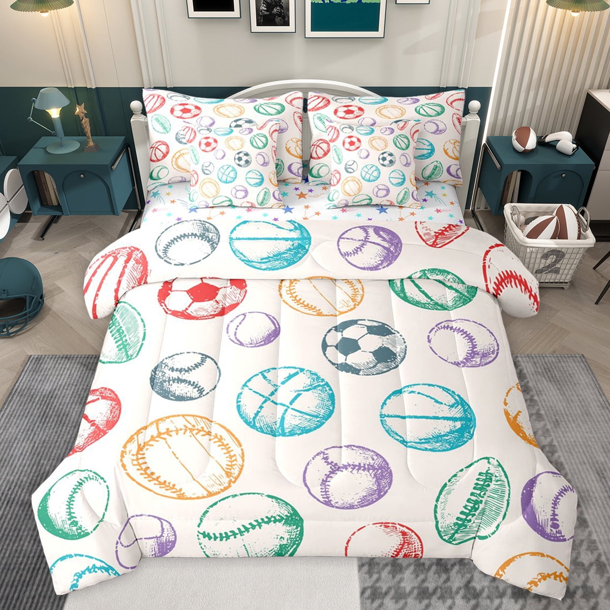 Music Album Print Duvet Cover Set King Size - Vintage Record Bedding For Teens & Boys Room Decor