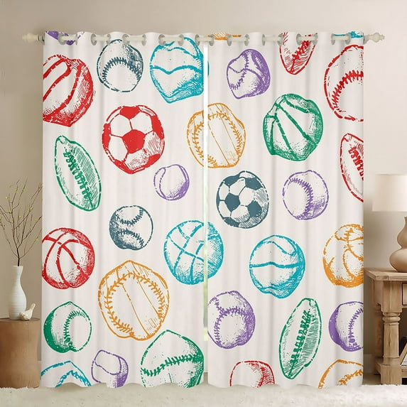 jejeloiu Colorful Baseball Curtains Pack of 2 (42x84 Each),Kids Sport Game Curtains Blackout,Graffiti Basketball Football Bedroom Curtains For Boys,Luxury Bedroom Decor