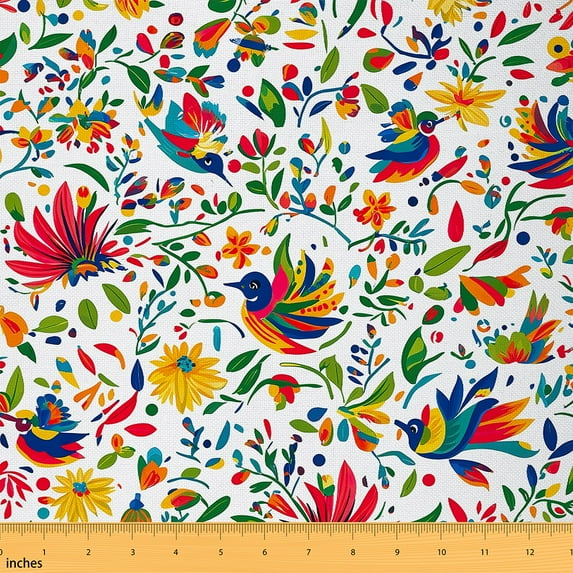 jejeloiu Colorful Birds Fabric by the Yard 10 Yards,Country Flower Floral Room Decor Fabric by the Yard,Red Berry Sewing Fabric For Men Women,Breathable Home Decor