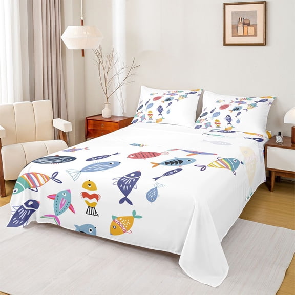 jejeloiu Colorful Boho Fish Twin Sheet Sets,Bohemian Exotic Style Bedding For Boys Teens 3-Piece
