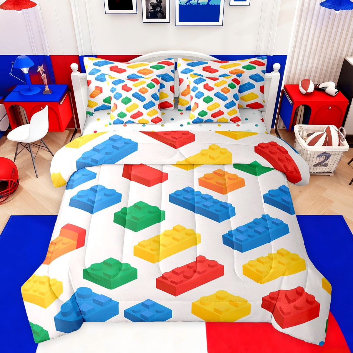 Block Sheet Set jejeloiu Colorful Building Blocks 7-Piece Twin Bedding Sets,Geometric ...