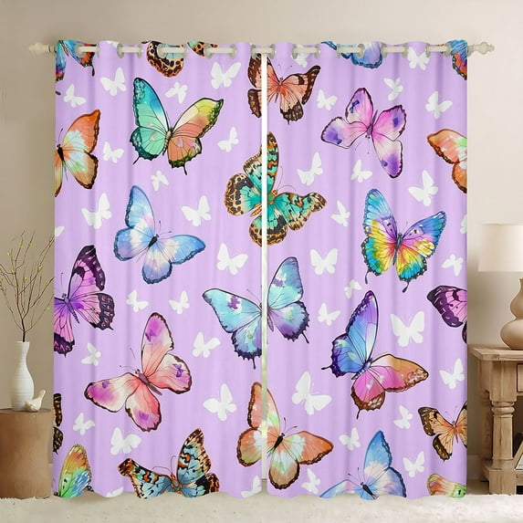 jejeloiu Colorful Butterfly Black Out Curtains,Watercolor Wild Butterflies Curtains Pack of 2 (42x63 Each),Flying Animal Bedroom Curtains For Teens,Luxury Bedroom Decor