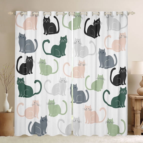 jejeloiu Colorful Cartoon Cat Curtains Pack of 2 (42x84 Each),Kawaii Animals Lover Curtains Blackout For Girls Women