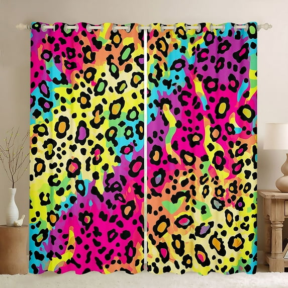 jejeloiu Colorful Cheetah Pattern Curtains Pack of 2 (42x84 Each),Watercolor Splatter Ink Curtains Blackout,Yellow Pink Ombre Bedroom Curtains For Girl Teens,Breathable Home Decor