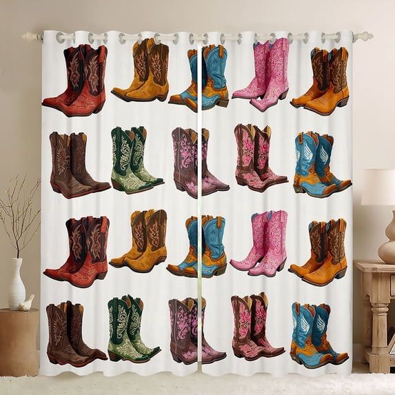 jejeloiu Colorful Cowboy Boot Pattern Black Out Curtains Kids,Western Fashion Print Curtains Pack of 2 (42x63 Each)