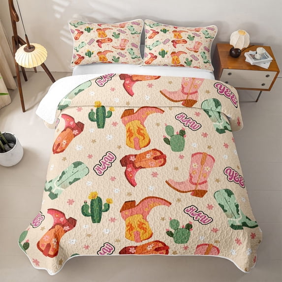 jejeloiu Colorful Cowboy Boot Quilt Full Kids,Western Cowgirls Full Bedspread Sets,3 Pieces