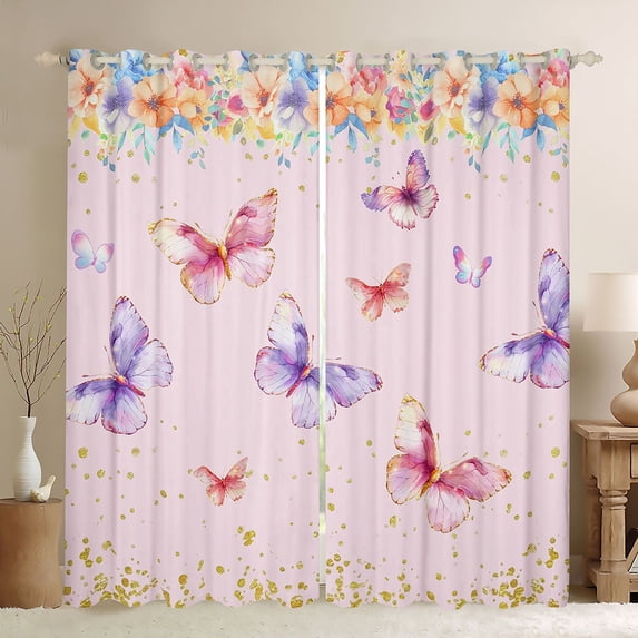 jejeloiu Colorful Cute Butterflies Curtains Pack of 2 (42x84 Each),Kawaii Rainbow Flowers Curtains Blackout For Girls Kids