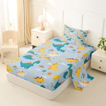 jejeloiu Colorful Cute Dinosaur Twin Sheet Sets,Wild Animal Bedding For Boys Kids 3-Piece