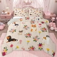 thumbnail image 1 of jejeloiu Colorful Cute Floral Queen Comforter Set,Kawaii Dachshund Bedding Comforter Set For Girls Teens Reversible 3pcs, 1 of 8