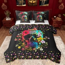 jejeloiu Colorful Cute Flowers 7-Piece Twin Bedding Sets,Gothic Skull Bedding Comforter Set,Happy Velantine'S Day Sheet Sets For Men Women,Breathable Home Decor Reversible