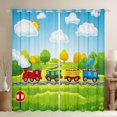 thumbnail image 1 of jejeloiu Colorful Cute Train Curtains Pack of 2 (42x84 Each),Cartoon Steam Truck Curtains Blackout,Green Yellow Kawaii Tree Bedroom Curtains For Girls Boys,Ultra Soft Home Decor, 1 of 6