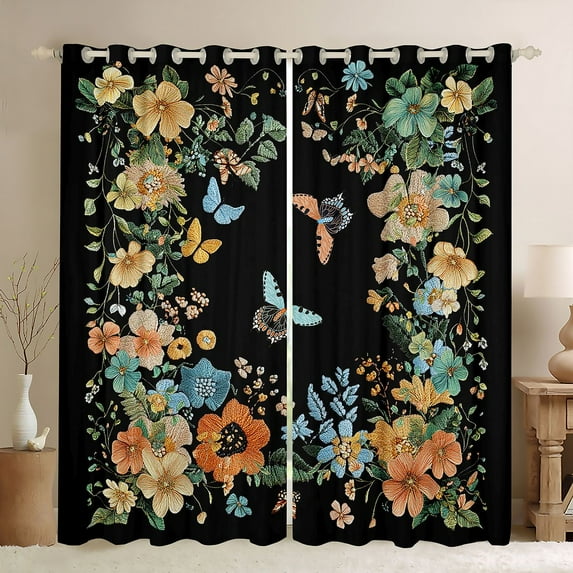 jejeloiu Colorful Flower Blackout Curtains Set of 2 (52x84 Each),Rustic Floral Window Curtains,Modern Aesthetic Art Curtains and Drapes For Men Women,Luxury Bedroom Decor