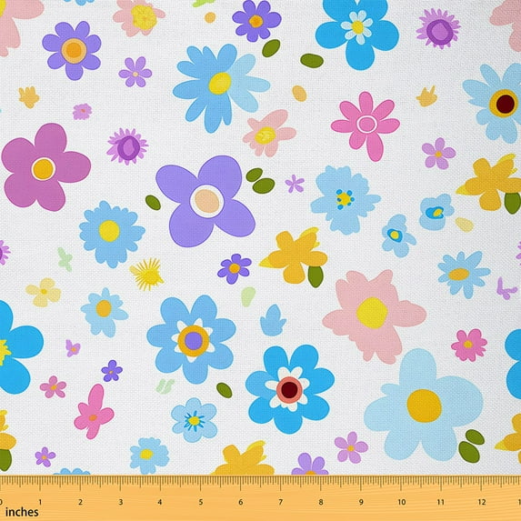 jejeloiu Colorful Flower Floral Fabric by the Yard 1 Yard,Watercolor Kawaii Daisy Home Decor Fabric by the Yard,Natural Plant Sewing Fabric For Child,Breathable Home Decor