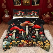 jejeloiu Colorful Fungus Bedding Comforter Set,Red Brown Mushroom Twin Comforter Sets,Rustic Flower Floral Bedding Set For Girls,Breathable Home Decor Reversible,2 Pieces