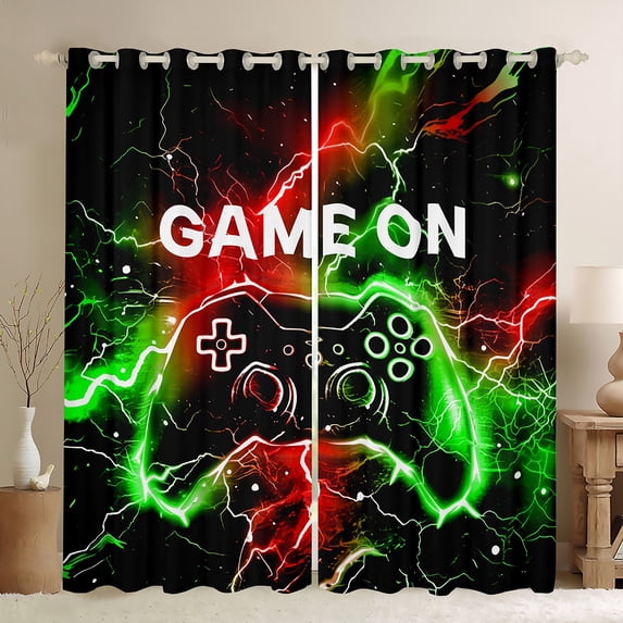 jejeloiu Colorful Game Console Blackout Curtains Set of 2 (52x84 Each),Kids Gamepad Controller Window Curtains,Gradient Green Red Lightning Curtains and Drapes For Teens,Luxury Bedroom Decor