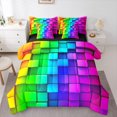 thumbnail image 1 of jejeloiu Colorful Geometric Plaid 7-Piece Bedding Comforter Set,Rainbow Grid Checkered King Bedding Sets,Modern Abstract Desgin Bed Sheets For Kids,Microfiber Bedroom Decor Reversible, 1 of 8