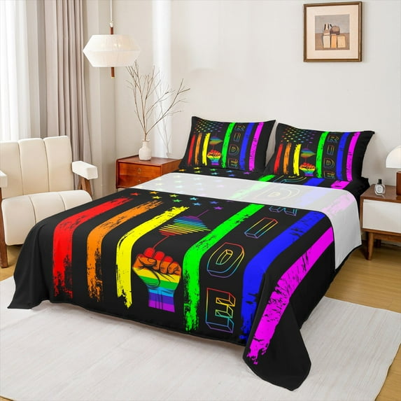 jejeloiu Colorful Graffiti Stripe Queen Sheet Sets,Ride Sport Flat Sheet,Abstract Geometric Lines Queen Fitted Sheet For Kids,Super Cozy Room Decor,4 Pieces