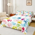 thumbnail image 1 of jejeloiu Colorful Handprints Full Size Sheets,Funny Hand Drawn Bed Sheets,Watercolor Rainbow Sheet Sets,Microfiber Room Decor,4pcs, 1 of 7