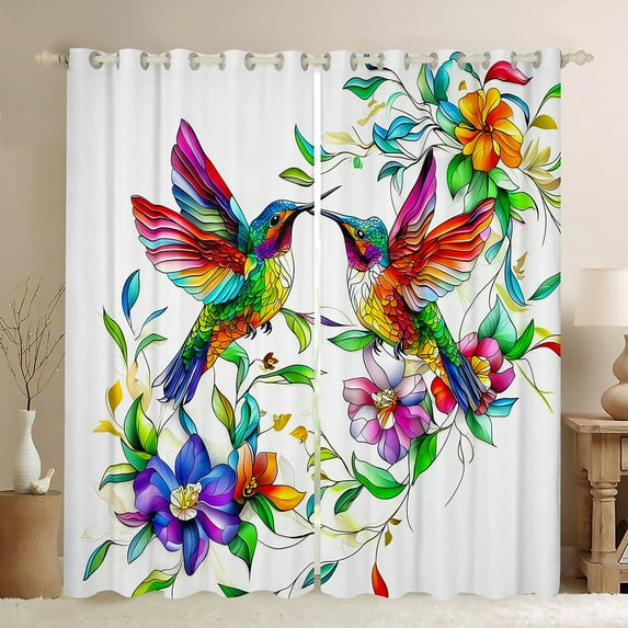 jejeloiu Colorful Hummingbird Blackout Curtains,Rustic Flower Curtains Pack of 2 (38x45 Each),Ancient Aesthetic Artwork Window Curtains For Girl Teens,Breathable Home Decor