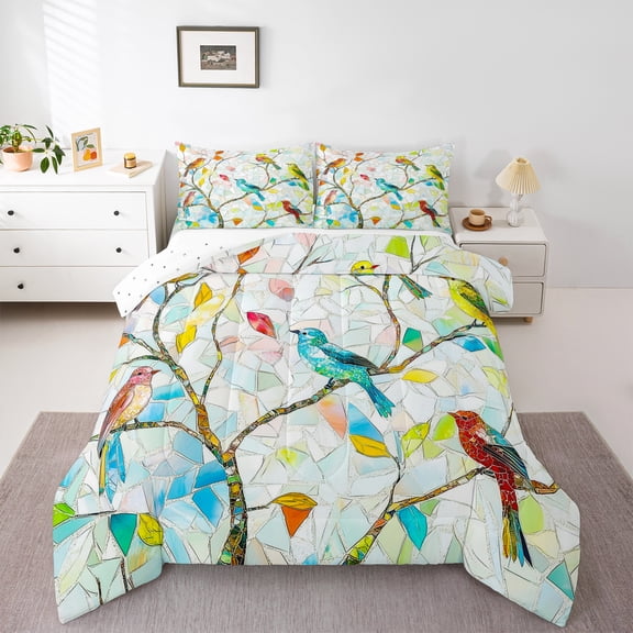 jejeloiu Colorful Hummingbird Full Size Comforter Sets,Rainbow Glass Art Bedding Comforter Set,Modern Aesthetic Deagin Bedding Sets For Girl Teens,Breathable Home Decor Reversible,3pcs