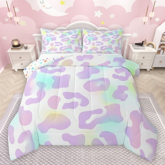 jejeloiu Colorful Leopard Pattern Full Size Comforter Sets,Wild Cheetah Animal Bedding Comforter Set,Gradient Pink Purple Bedding Sets For Girl Kids,Luxury Bedroom Decor Reversible,3-Piece