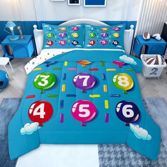 jejeloiu Colorful Number Balloon Twin Comforter Sets,Teens Learning Bedding Set For Kids Reversible 2 Pieces