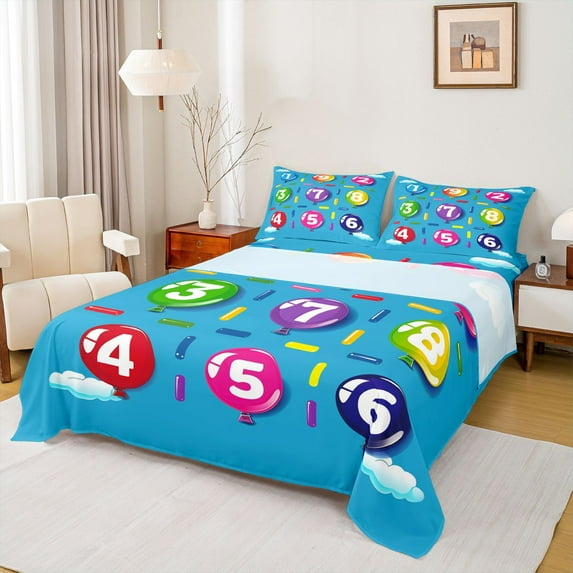 jejeloiu Colorful Number Balloon Twin Sheet Sets,Teens Learning Bedding For Kids 3 Pieces