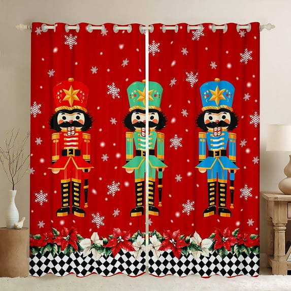 jejeloiu Colorful Nutcraker Soldier Black Out Curtains,Merry Christmas Curtains Pack of 2 (42x63 Each),Red Green Blue Bedroom Curtains For Teens,Ultra Soft Home Decor