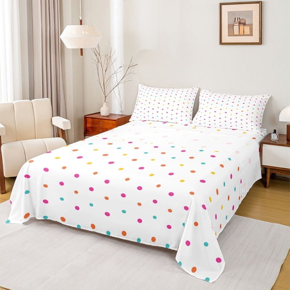 jejeloiu Colorful Polka Dots Full Size Sheets,Modern Geometric Circle Bed Sheets For Girls 4 Pieces