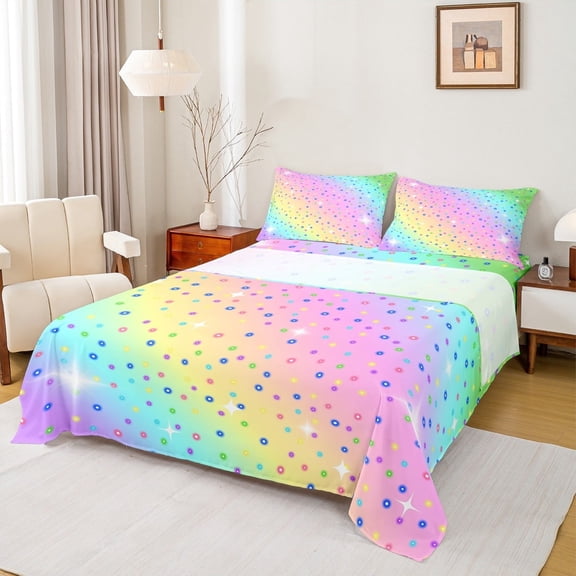 jejeloiu Colorful Sparkle Galaxy Full Size Sheets,Rainbow Sequin Print Bed Sheets,Multicolor Ombre Sheet Sets For Child,Ultra Soft Room Decor,4-Piece