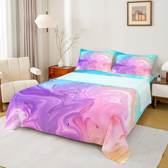 jejeloiu Colorful Splashing Ink Full Size Sheets,Watercolor Splatter Ink Bed Sheets,Abstract Aesthetic Art Sheet Sets,Super Cozy Room Decor,4 Pieces