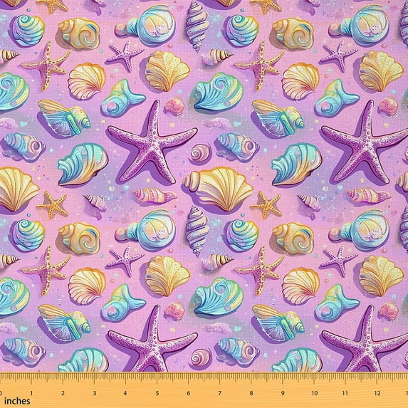 jejeloiu Colorful Starfish Seahorse Fabric by the Yard 1 Yard,Watercolor Ocean Home Decor Fabric by the Yard,Sea Sealife Sewing Fabric For Child,Super Cozy Room Decor