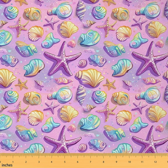 jejeloiu Colorful Starfish Seahorse Fabric by the Yard 1 Yard,Watercolor Ocean Home Decor Fabric by the Yard,Sea Sealife Sewing Fabric For Child,Super Cozy Room Decor