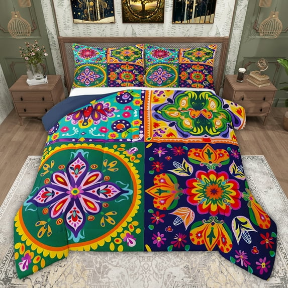 jejeloiu Colorful Vintage Aesthetic Twin Comforter Sets,Watercolor Flowers Floral Bedding Set For Adults Reversible 2 Pieces