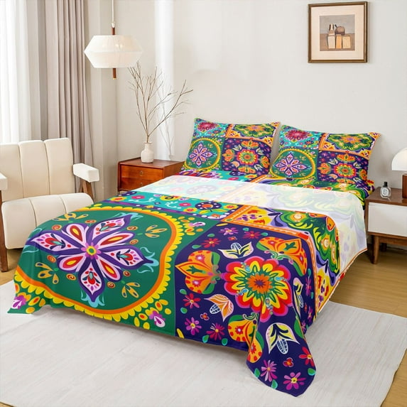 jejeloiu Colorful Vintage Aesthetic Twin Sheet Sets,Watercolor Flowers Floral Bedding For Adults 3 Pieces