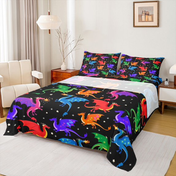 jejeloiu Colorful Wild Dragon Twin Sheet Sets,Magic Cartoon Animal Bedding For Boys 3-Piece