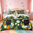 thumbnail image 1 of jejeloiu Colorful Wildflower Garden Duvet Cover Set Kids,Watercolor Floral Black Cat Bedding Full For Girls,Reversible,3pcs(No Comforter), 1 of 6