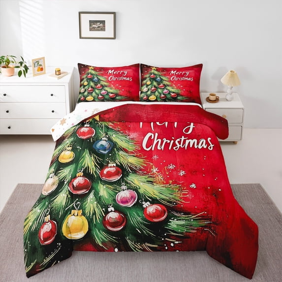 jejeloiu Colorful Xmas Ball Bedding Comforter Set,Merry Christmas Twin Comforter Sets,Happy New Year Bedding Set For Teens,Luxury Bedroom Decor Reversible,2 Pieces
