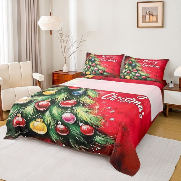 jejeloiu Colorful Xmas Ball Merry Christmas Happy New Year Queen Sheet Set,Luxury Teens Bedding,4-Piece