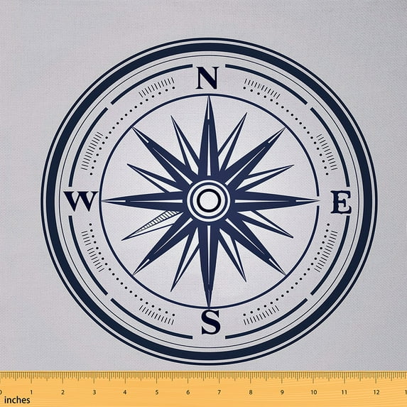 jejeloiu Compass Print Fabric by the Yard 5 Yards, Navy Gray Home Decor Fabric by the Yard, Nautical Sewing Fabric, Breathable Home Decor