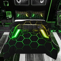 jejeloiu Console Game Lovers Bedding Comforter Set,Gradient Green Yellow Gamepad Twin Comforter Sets,Modern Geometric Honeycomb Bedding Set For Boys Teens,Ultra Soft Home Decor Reversible,2-Piece