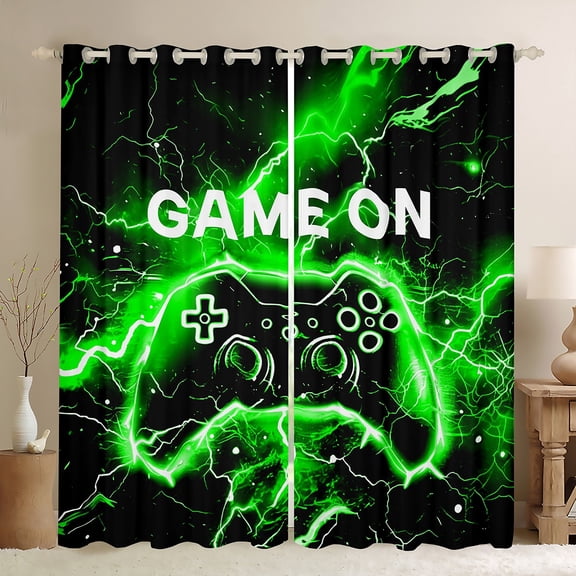 jejeloiu Console Game Lovers Black Out Curtains,Green Black Gamepad Curtains Pack of 2 (42x63 Each),Modern Video Games Bedroom Curtains For Boys Teens,Ultra Soft Home Decor