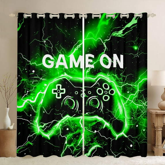 jejeloiu Console Game Lovers Black Out Curtains,Green Black Gamepad Curtains Pack of 2 (42x63 Each),Modern Video Games Bedroom Curtains For Boys Teens,Ultra Soft Home Decor