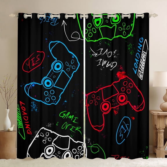 jejeloiu Console Game Lovers Blackout Curtains Set of 2 (52x84 Each),Colorful Graffiti Gamepad Window Curtains,Modern Video Games Curtains and Drapes For Boys Teens,Ultra Soft Home Decor