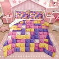 thumbnail image 1 of jejeloiu Construction Bedding Comforter Set,3D Building Blocks Twin Comforter Sets,Pink Purple Yellow Bedding Set For Girls Boys,Microfiber Bedroom Decor Reversible,2-Piece, 1 of 8