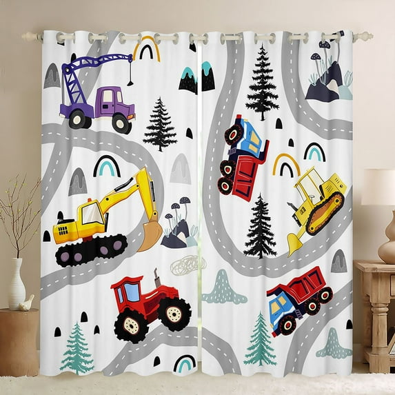 jejeloiu Construction Truck Excavator Blackout Curtains Set of 2 (52x84 Each),Modern City Road Window Curtains,Bullodzer Crane Vehicle Curtains and Drapes For Teens,Super Cozy Room Decor